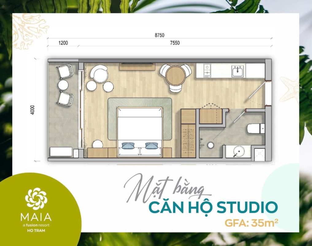 Mặt bằng căn hộ Studio Maia Resort Hồ Tràm